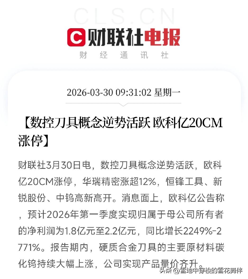 20cm大长腿！数控刀具逆袭，欧科亿业绩炸出天际

早上开盘这行情，看得我直呼好