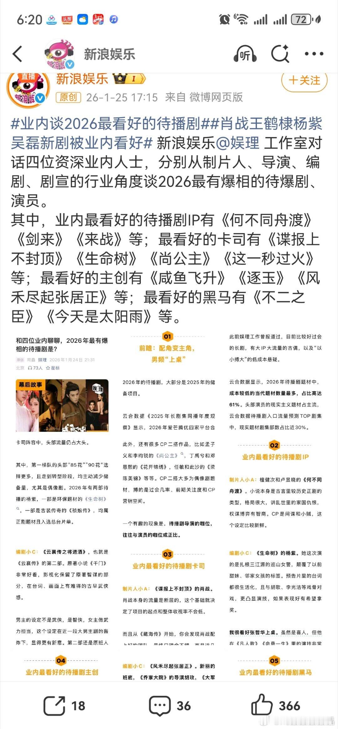 业内谈2026最看好的待播剧看了一遍，都没有两天十五斤。 