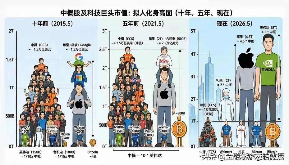 看下图，一张市值变迁图，不少人被体量落差带偏，直呼中概科技股和美国科技股的鸿沟难