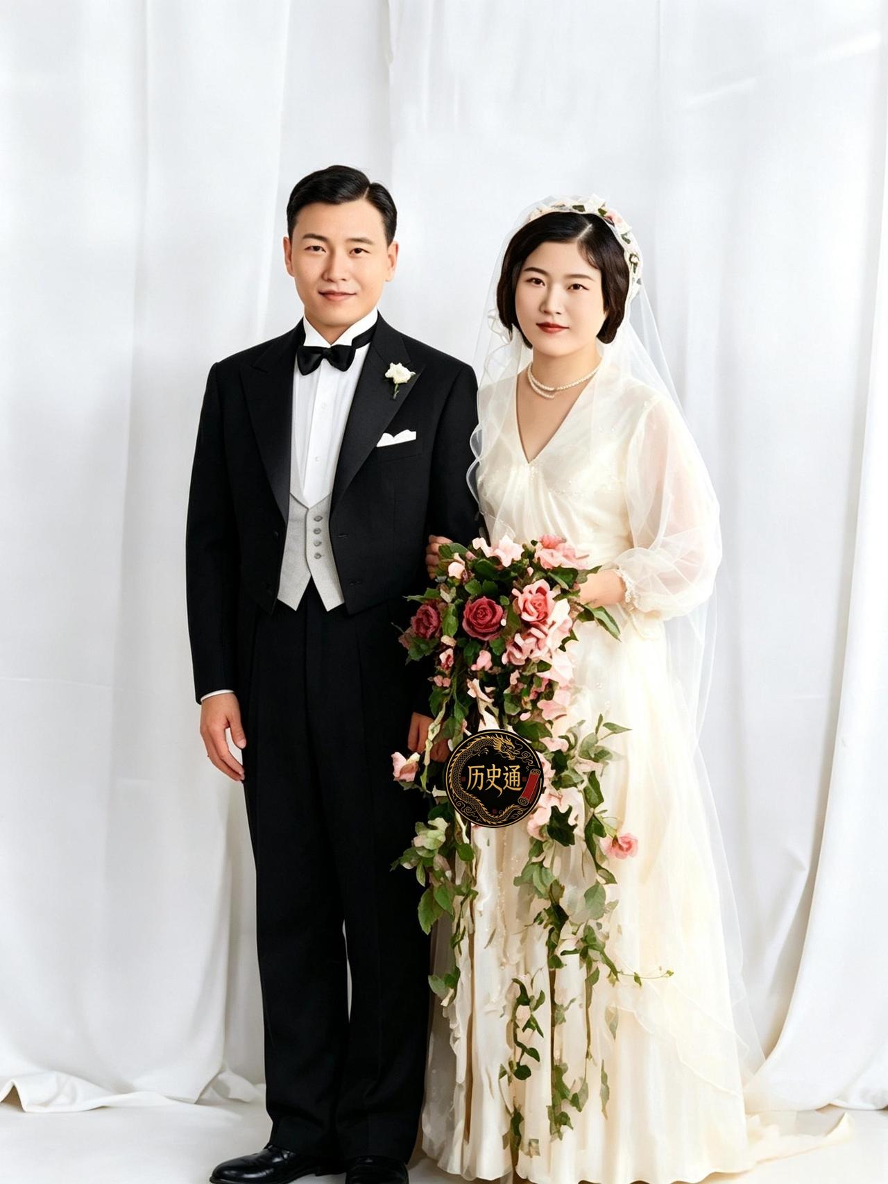 这对极有夫妻相的新郎新娘各自的身份都不一般。新郎毕业于黄埔一期，被称为黄埔之光，