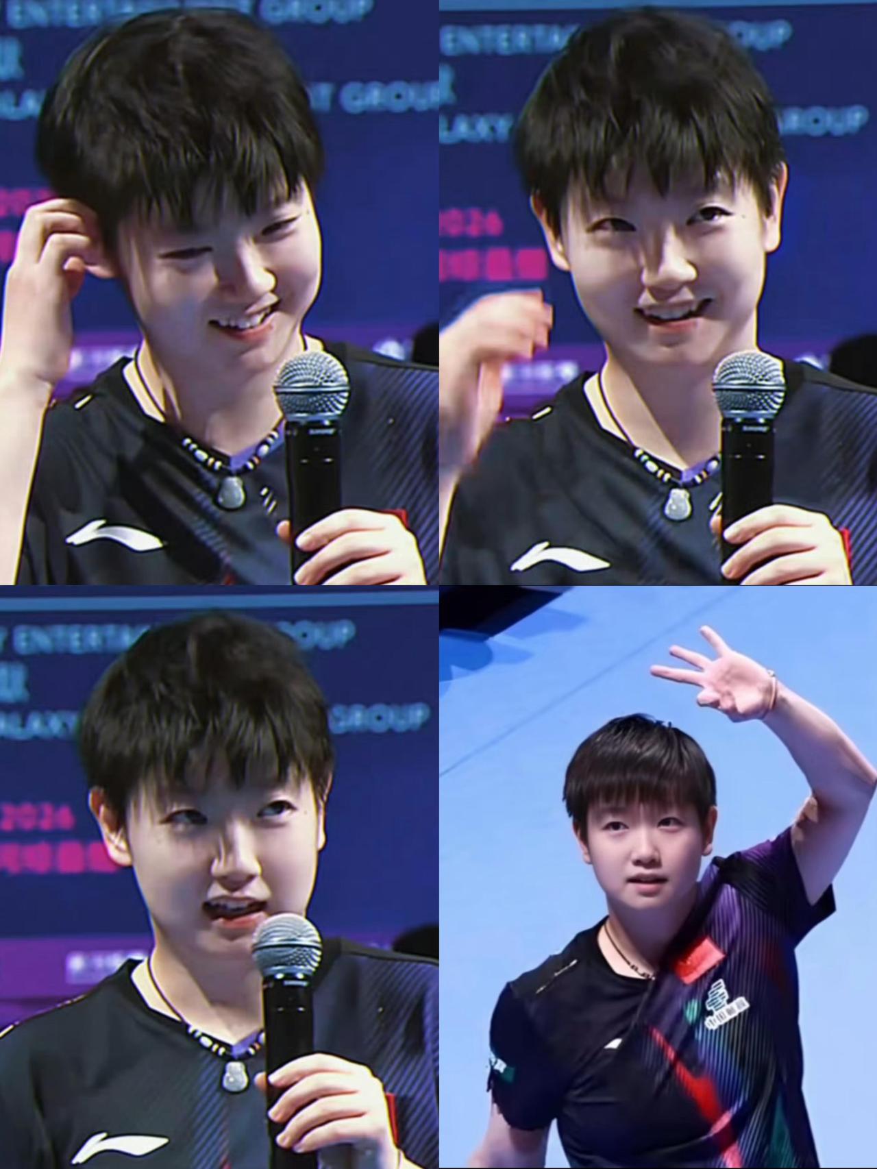 圆圆的脸蛋，笑起来特别阳光干净，眼神亮、气质爽利，赛场上又飒又坚定，场下又软萌可