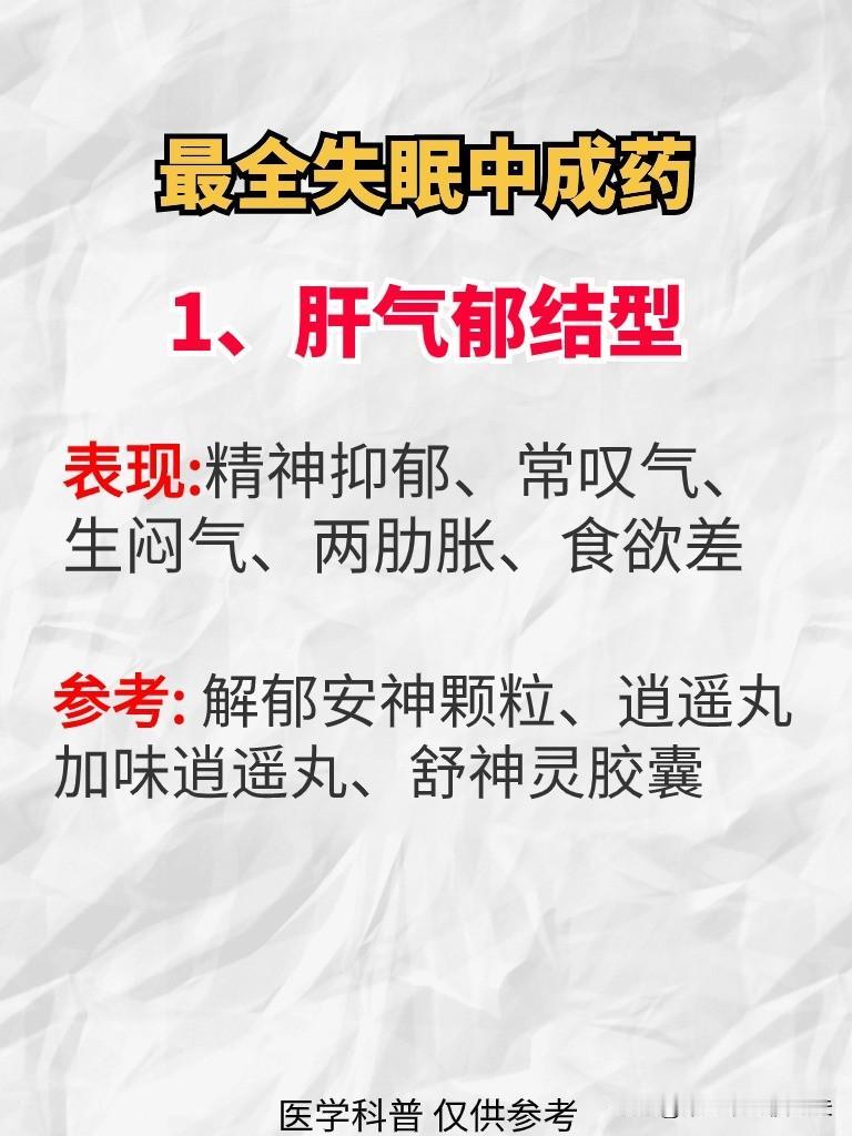 最全失眠中成药，建议点赞收藏，以防备用！#健康养身##手脚心热##失眠#
1、肝