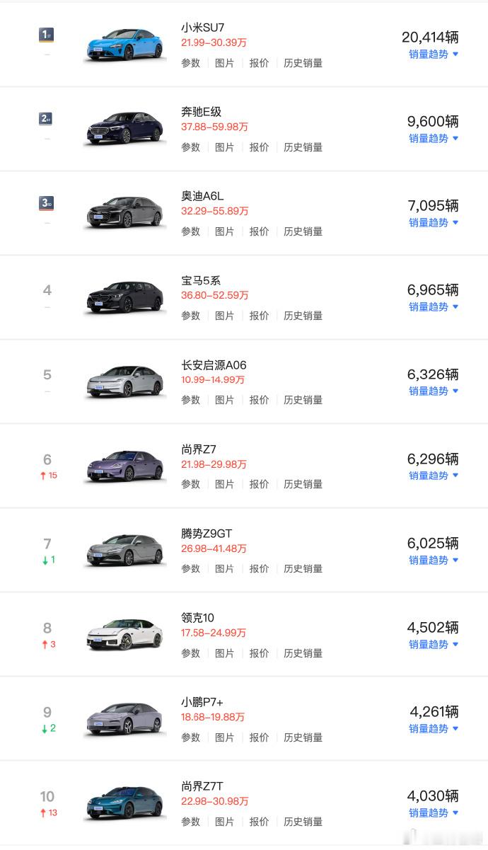 6月中大型车，只有SU7过万 