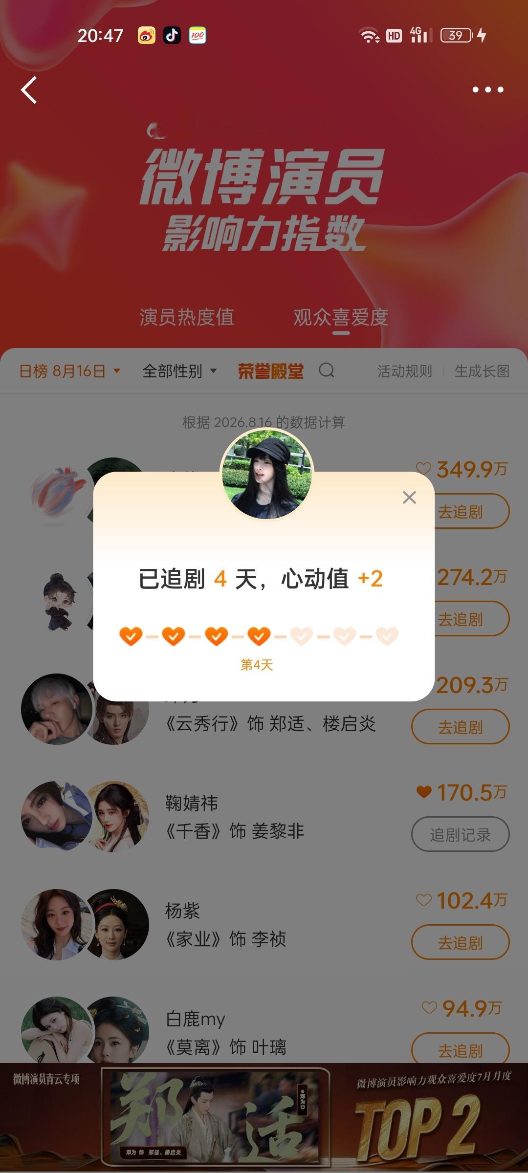 8.16观众喜爱度✅📚🍊一些数据碎片