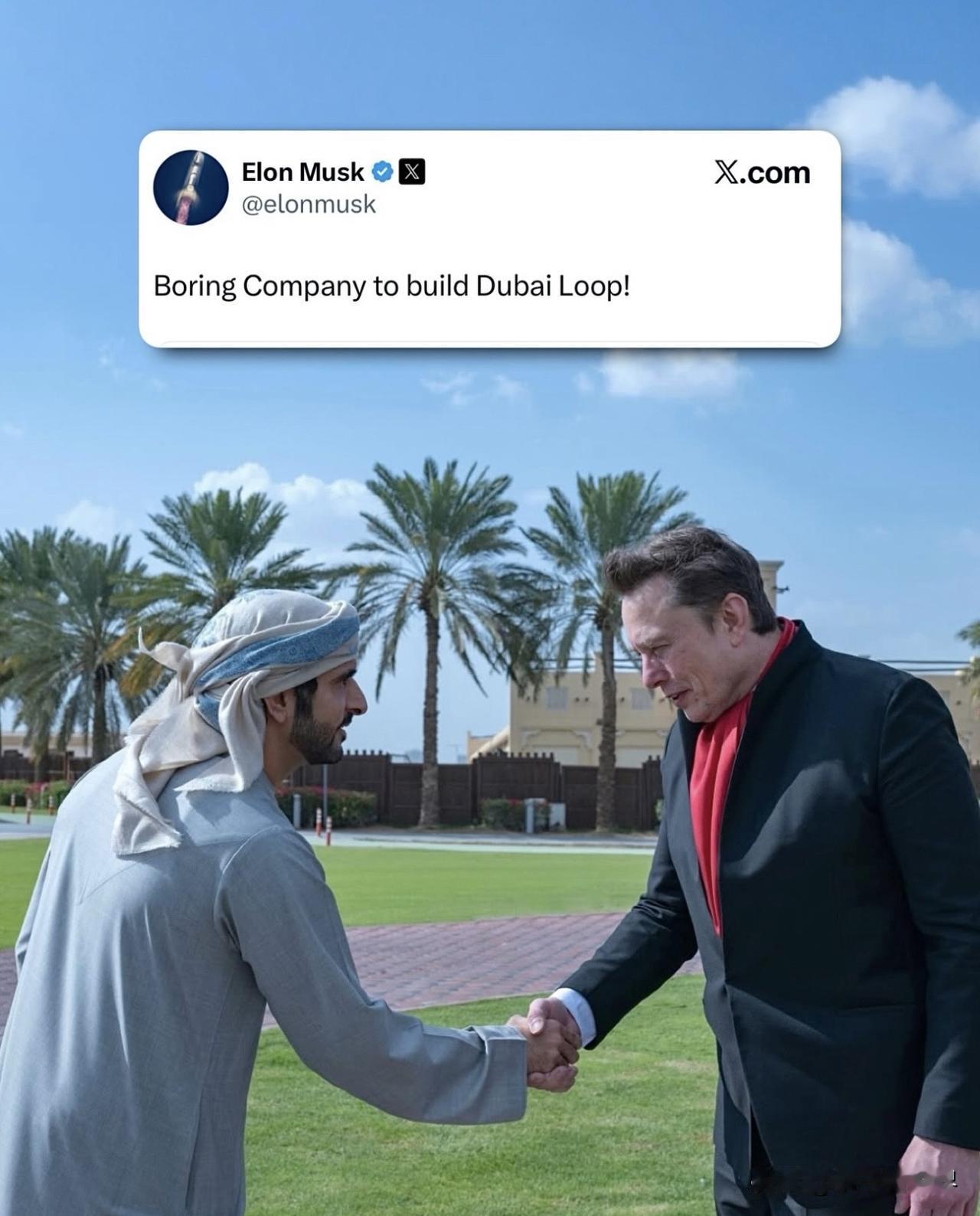 谢赫 •哈姆丹•本•穆罕默德殿下和伊隆•马斯克讨论通过迪拜环路项目，启动一个新的