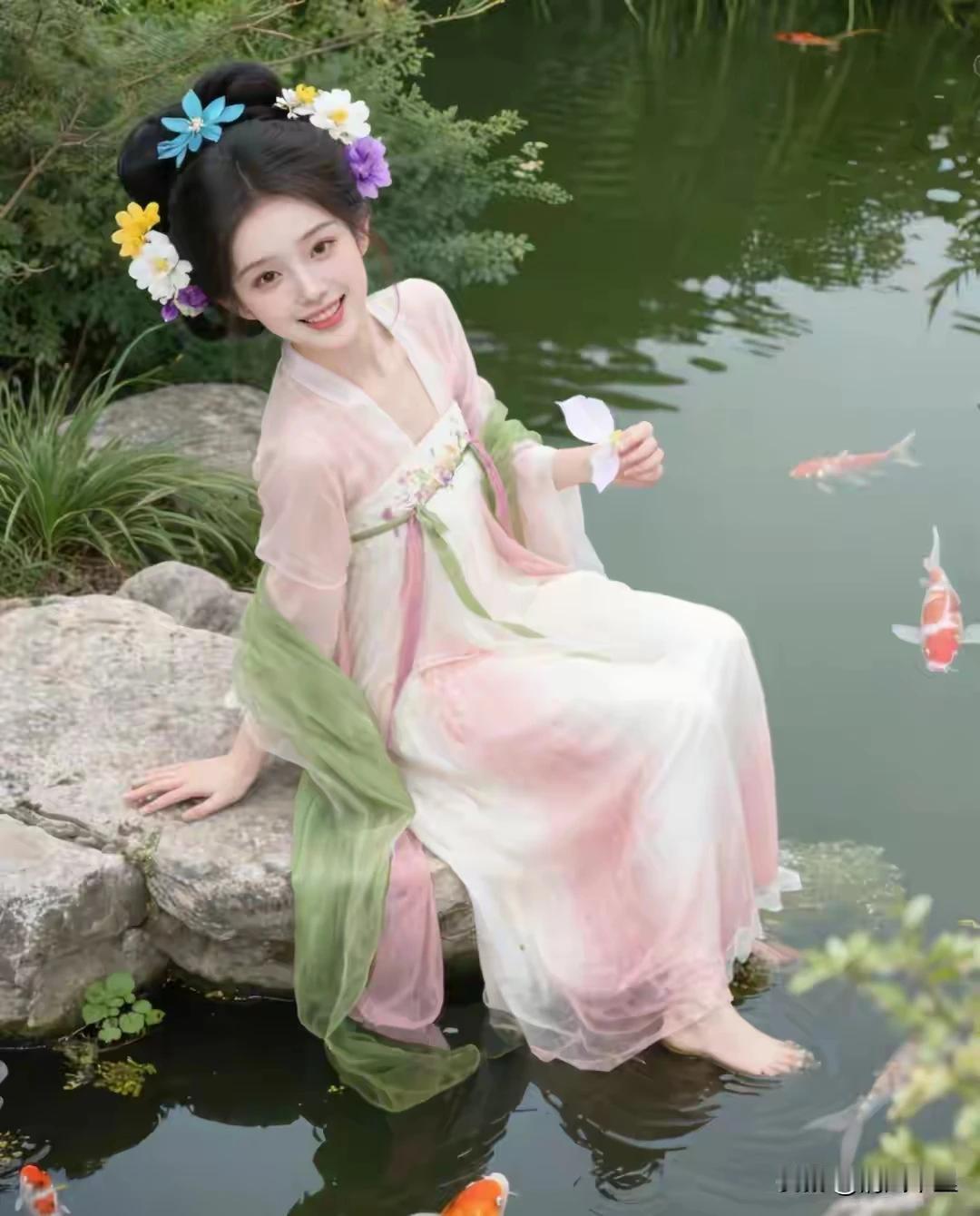 上联：桥边雨细寻芳迹
下联：湖畔风微觅华踪