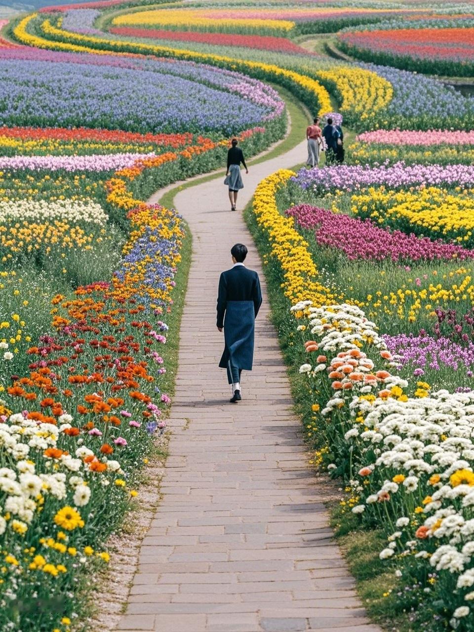 AI妙生图行在花海途。