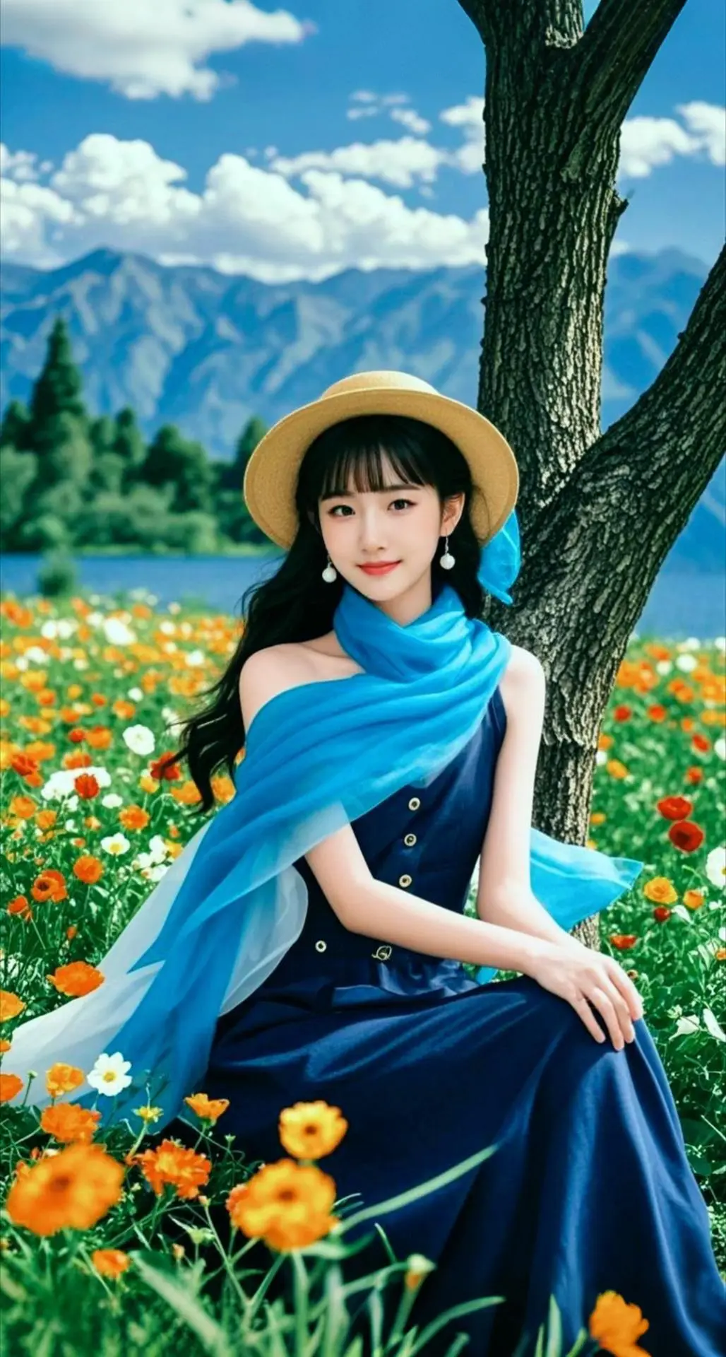 AI扩图 AI幽林蓝裳情