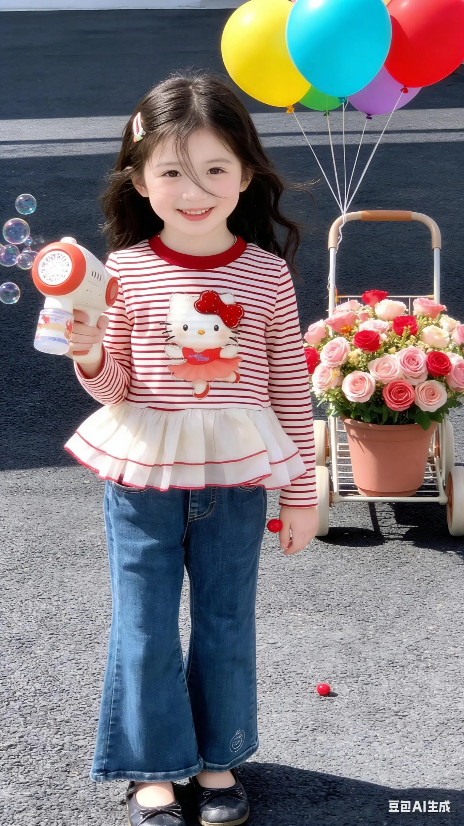 被问爆的女童套装。今日份甜妹已上线🍭 Hello Kitty条纹套装...