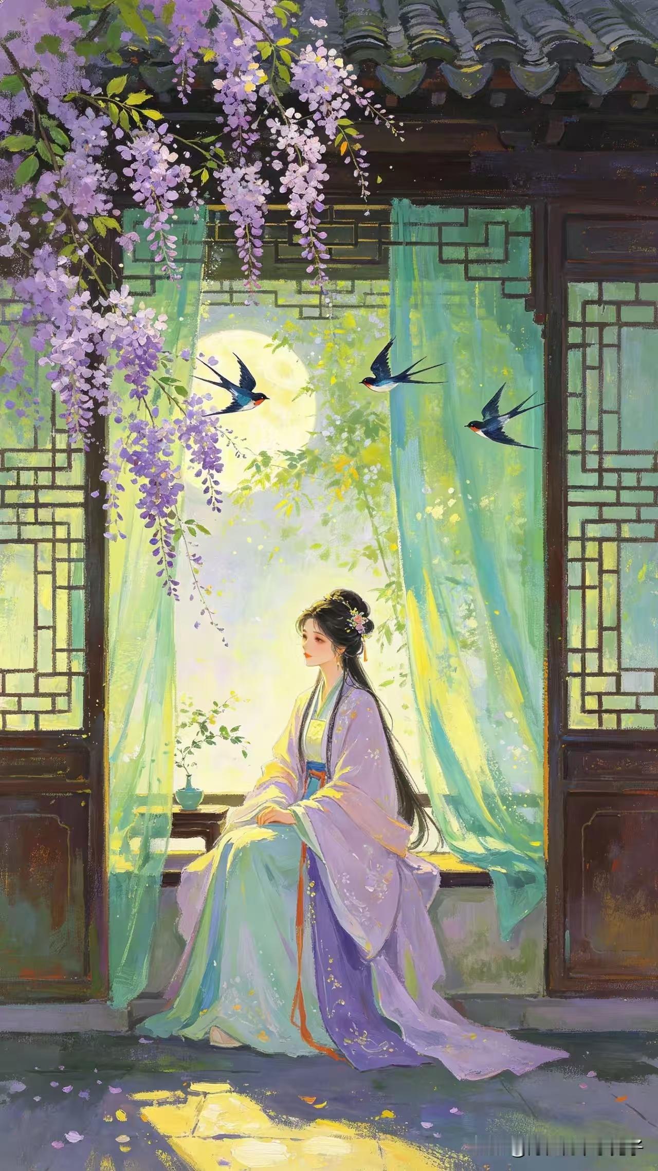 捣练子·庭中丁香
檐燕软，丁香斜，
露染幽香映碧纱。
寂寂春深人不语，
一窗明月
