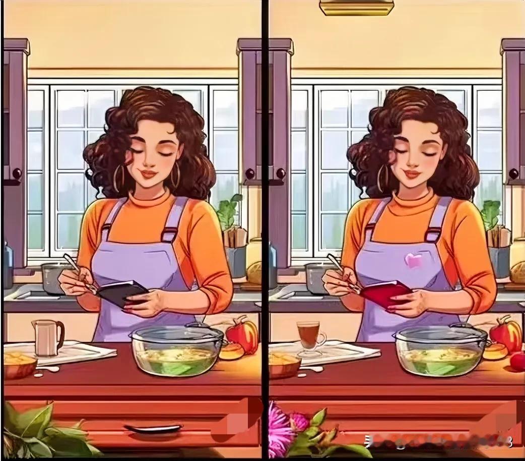 厨房忙碌乐无边，美味佳肴美如画
考眼力 找找十处不同[灵光一闪]