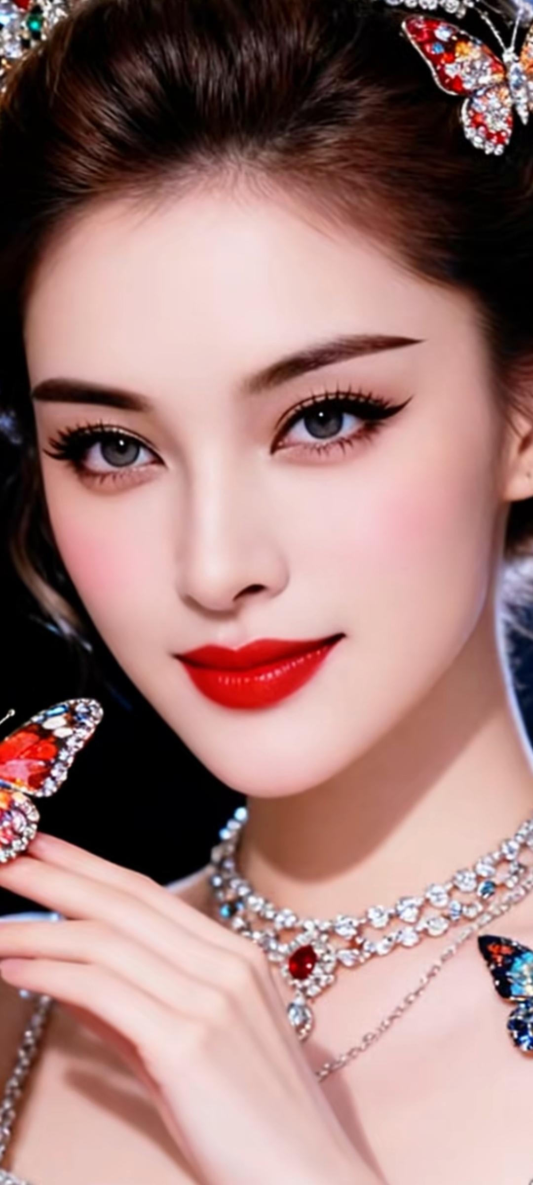 梦幻蝴蝶仙子，闪耀珠宝，红唇诱惑，美不胜收！🦋✨💄