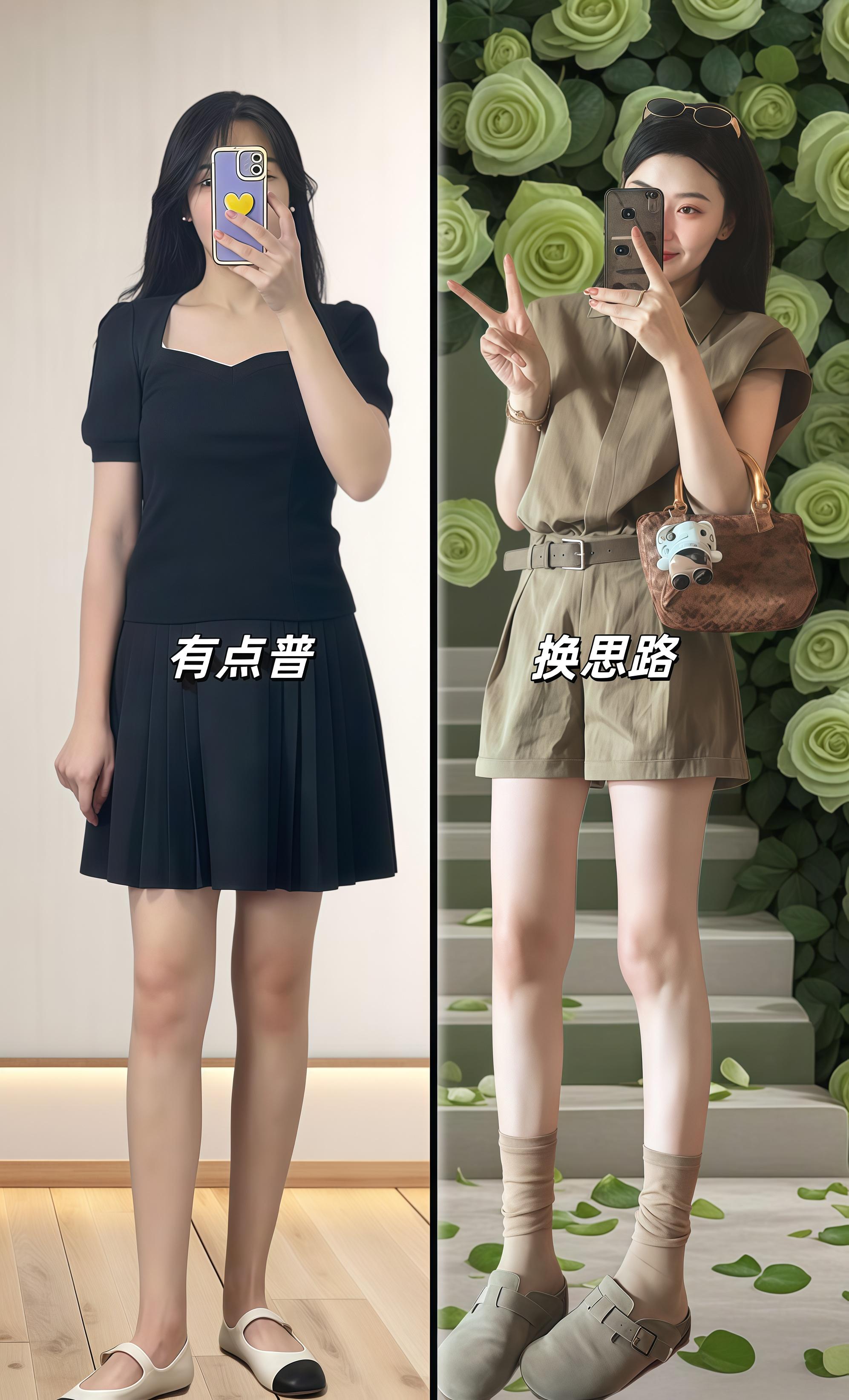 气质高级感法式套装！咖色衬衫+短裤两件套，无袖设计藏肉又利落，腰带一收...