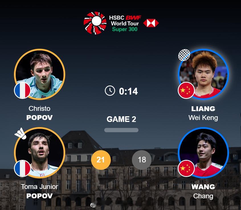 男双 1/8赛 小波波夫/大波波夫 21-18 梁伟铿(2)/王昶第二局加油！！