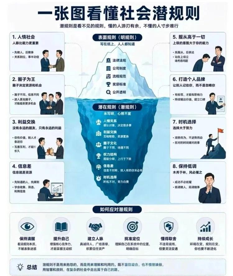 这张图，把"社会潜规则"讲透了！
你有没有想过，为什么有时候明明按规矩办事，结果