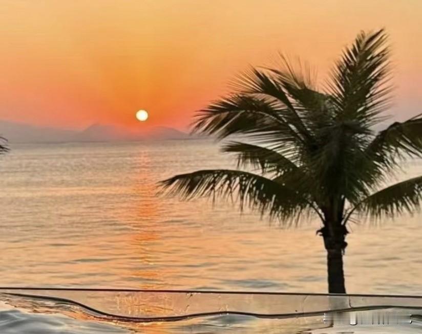 今年春天最想实现的心愿落日把海浸成熔金，椰叶裁着暖光晃。浪纹裹着橘色碎影，连远山
