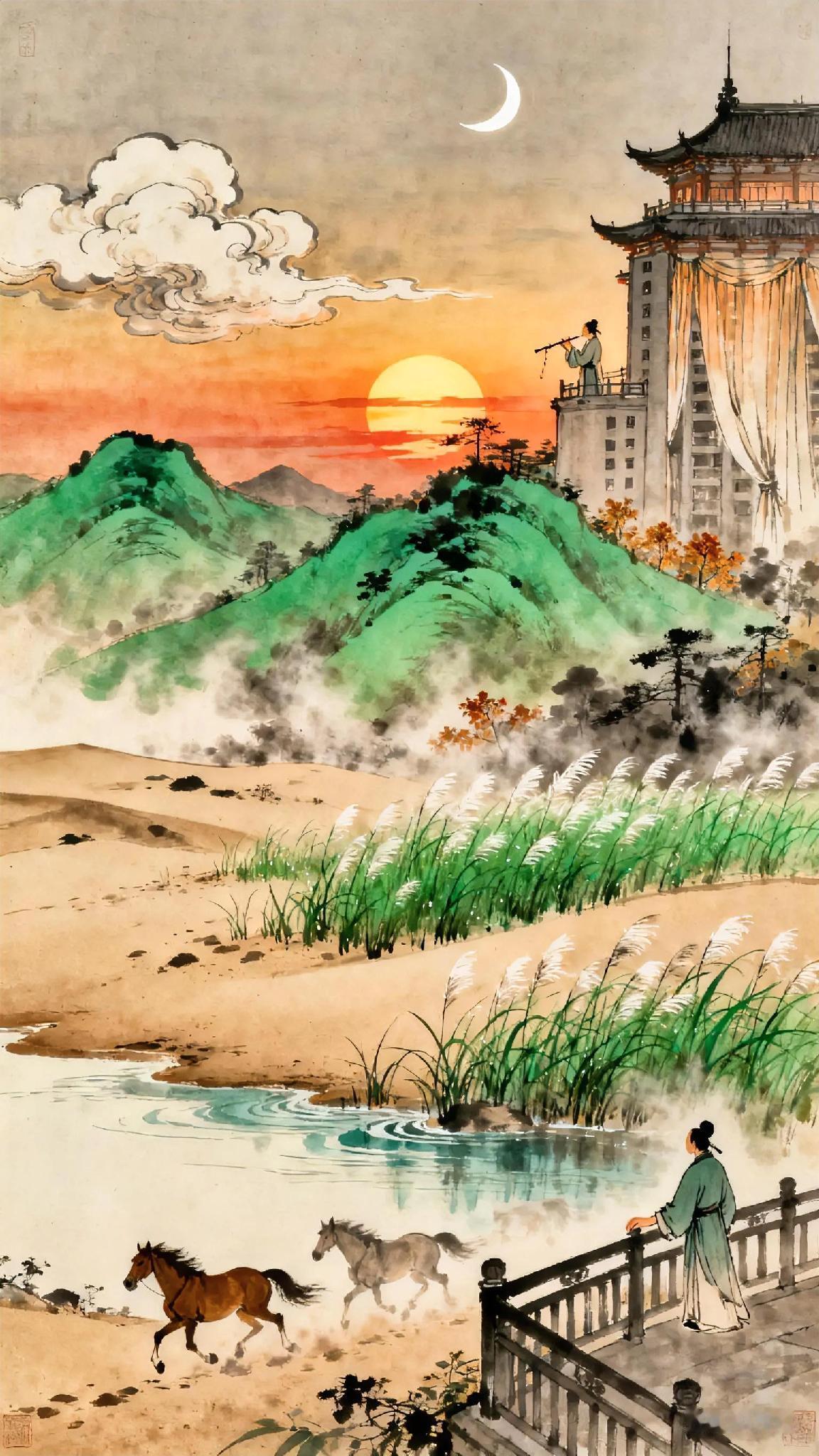 《浪淘沙慢》宋、周邦彦。
万叶战，
秋声露结，
雁度砂碛。
细草和烟尚绿，
遥山