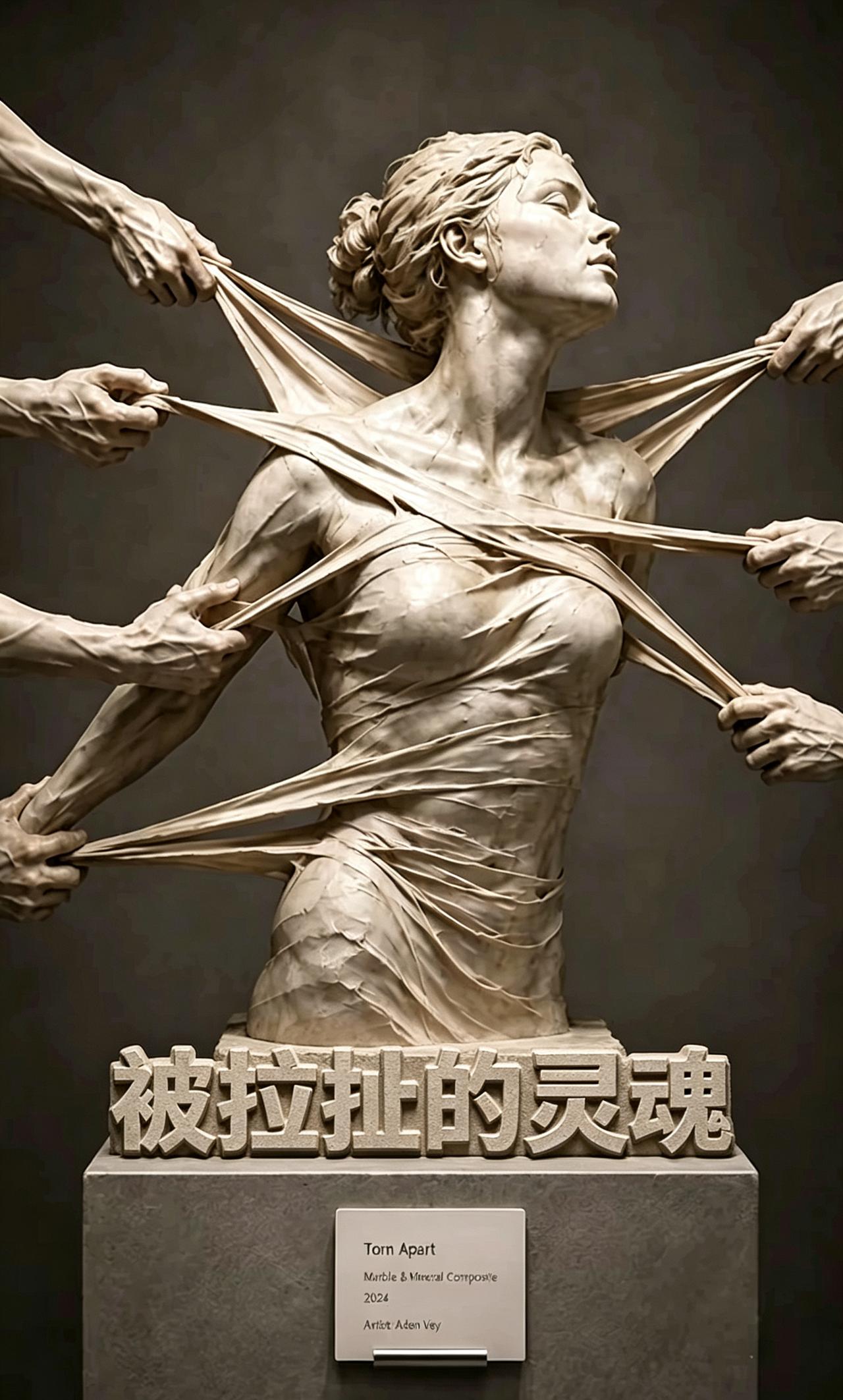 看到这尊雕塑的第一眼，我的心一下子就被触到，一种难以名状的疼痛，瞬间传递到全身。