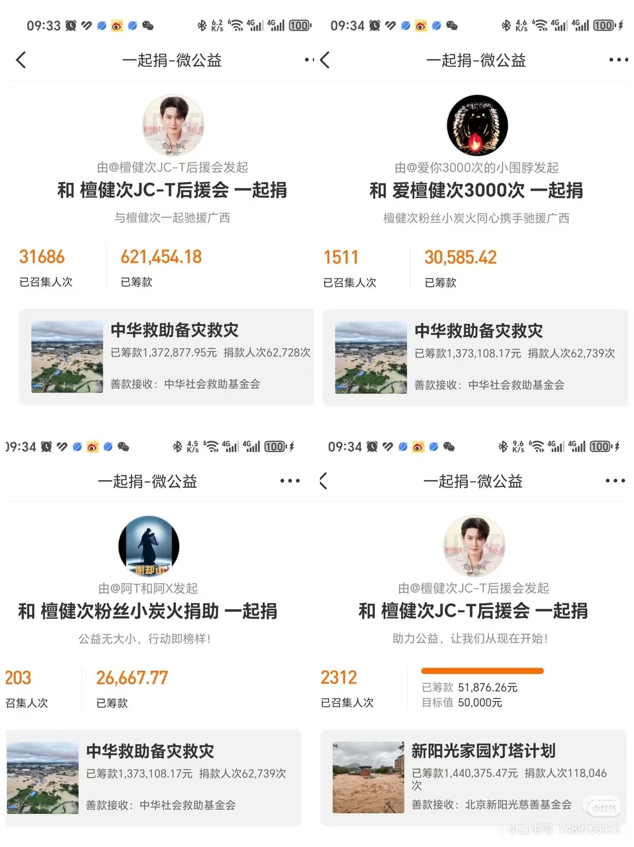 广西洪水檀健次第一时间捐物资，接着第一个捐100W，小炭火自发捐款，目前已经为灾