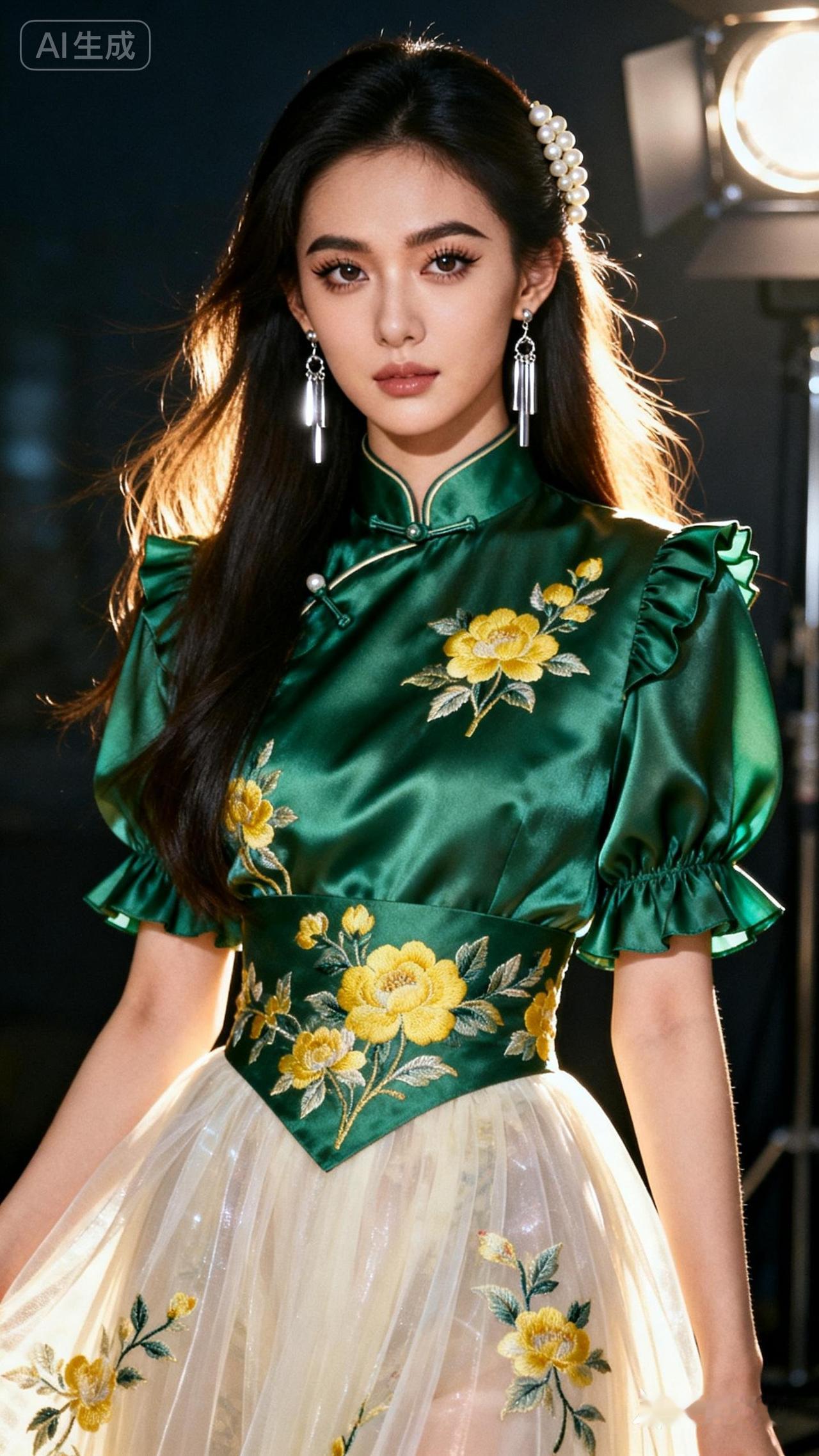 “翠袖拂花影，玉颜映绿衣”，短短十字，勾勒出一幅绝美画面。让我想起那副十二言联“