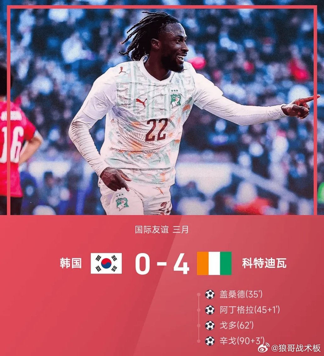 国际友谊战报：戈多传射，盖桑德破门，科特迪瓦4-0韩国03月28日 26赛季国际