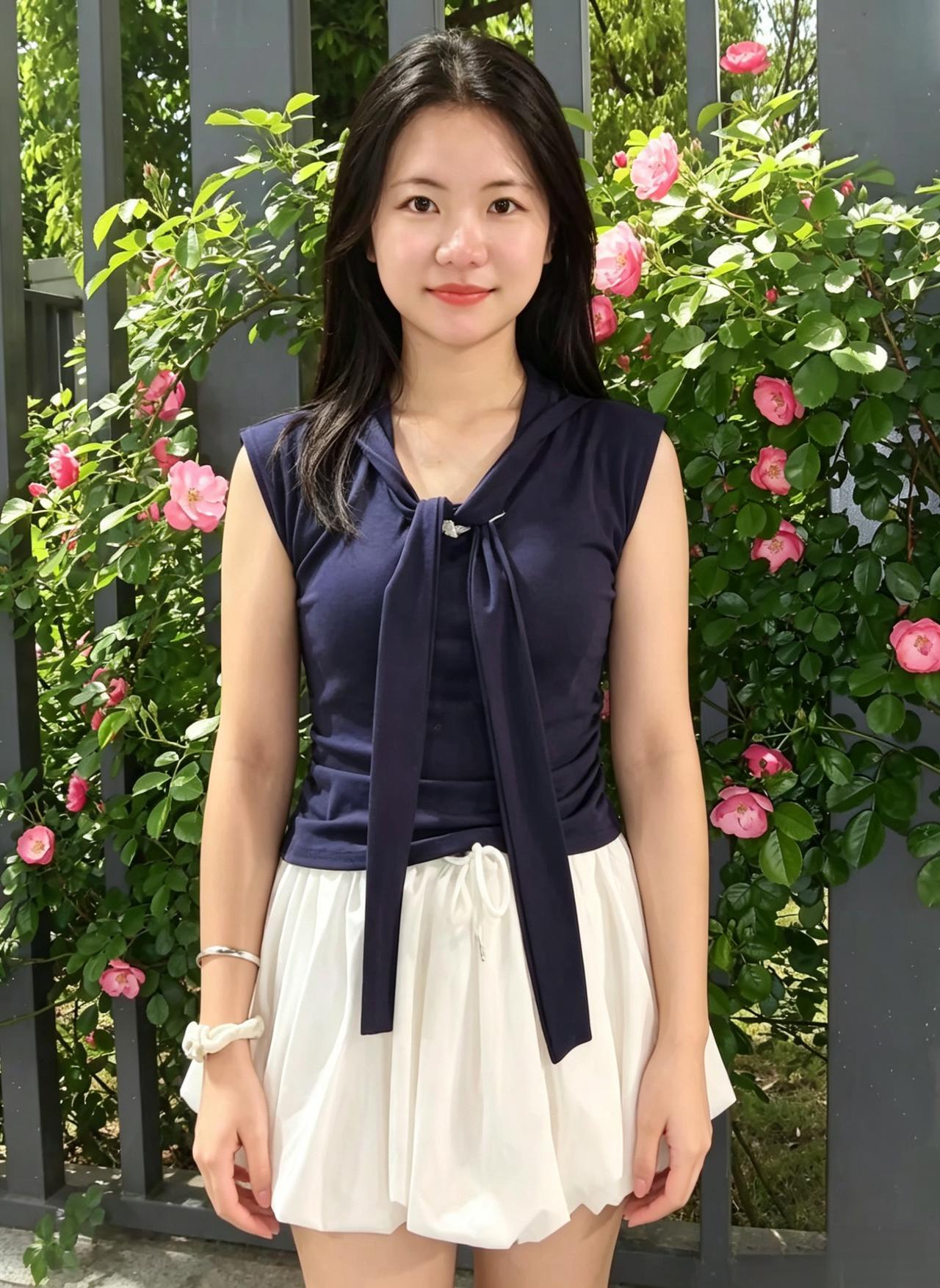 蔷薇爬满栏杆的时候
你站在花影里
蓝与白的裙裾
像一阵清凉的风
拂过夏日的午后