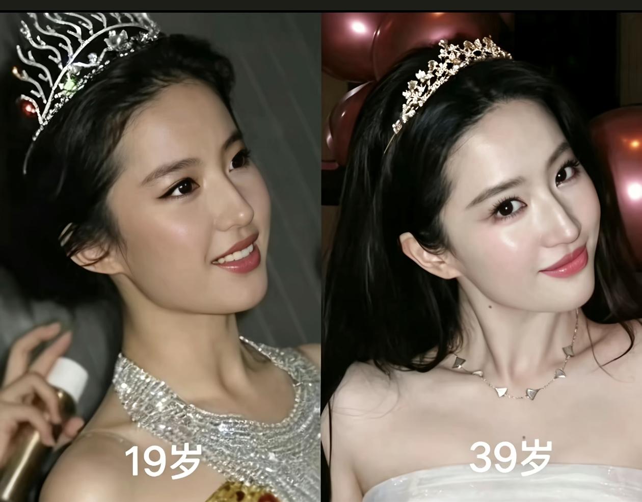 刘亦菲不愧号称是“神仙姐姐”，19岁和39岁的容颜几乎没有什么变化。着实让人羡慕