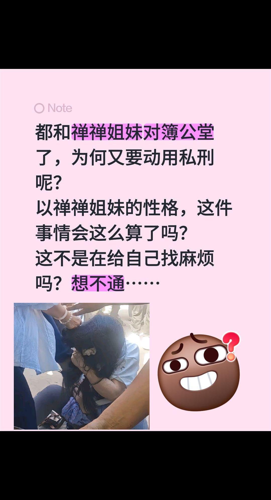 这波操作看不懂？尽给自己添麻烦！都和禅禅姐妹对簿公堂了，为何又要动用私刑呢？
以