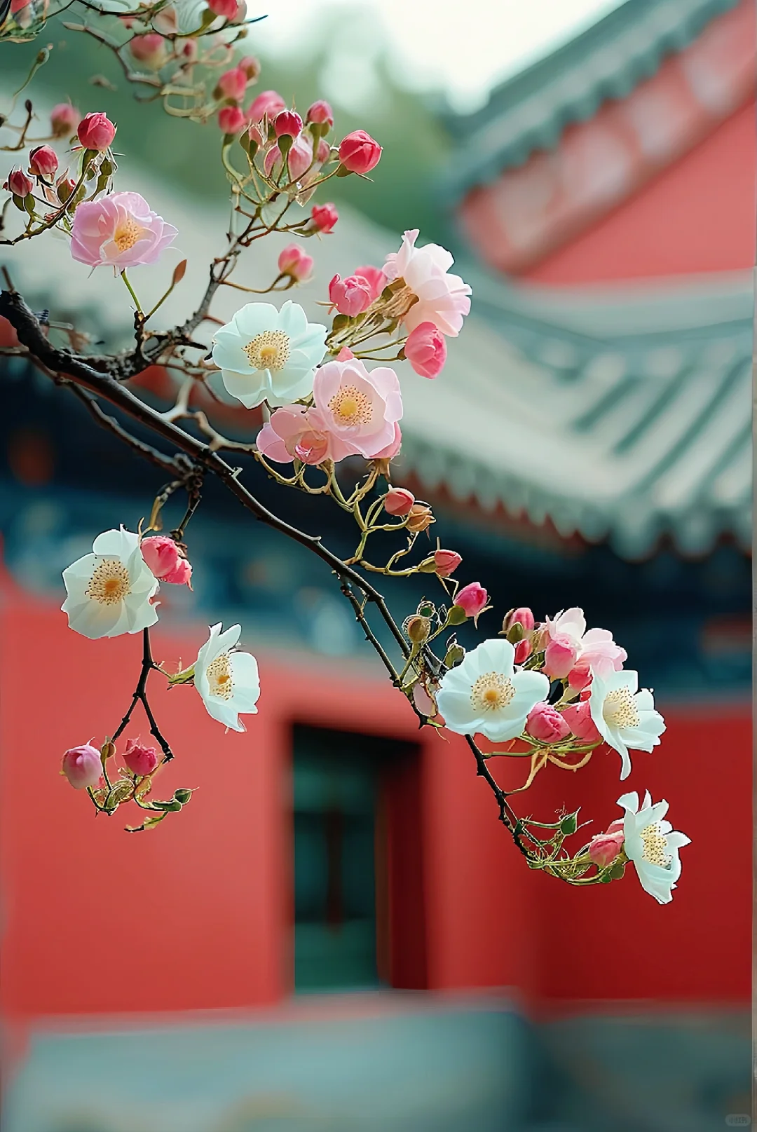 红墙花影