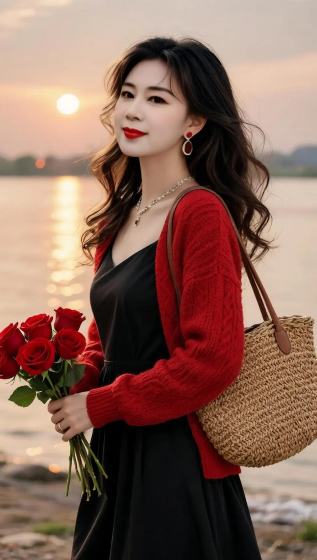 AI湖畔夕阳照 ai创作