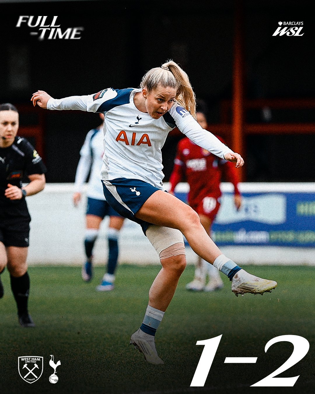 热刺女足2-1逆转战胜西汉姆！！上半场热刺虽然场面占优，但始终难以形成有效射门，