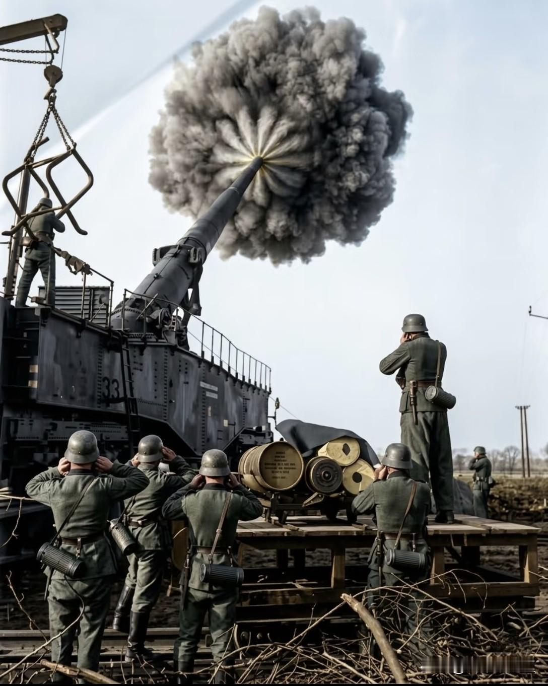 古斯塔夫炮的设计初衷是对付马奇诺防线，但法国投降后它被调往东线战场。它的巨大威力