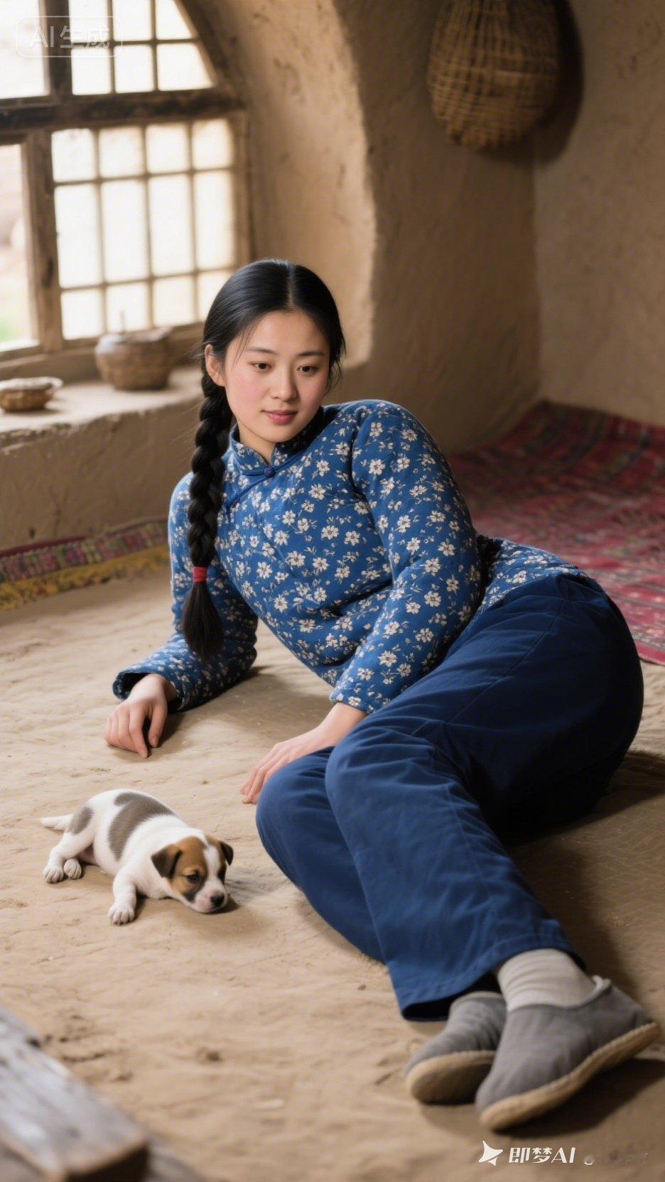 在古朴的土屋里，与可爱的小狗亲密互动，感受宁静的乡村生活。🌿🐶🏡
