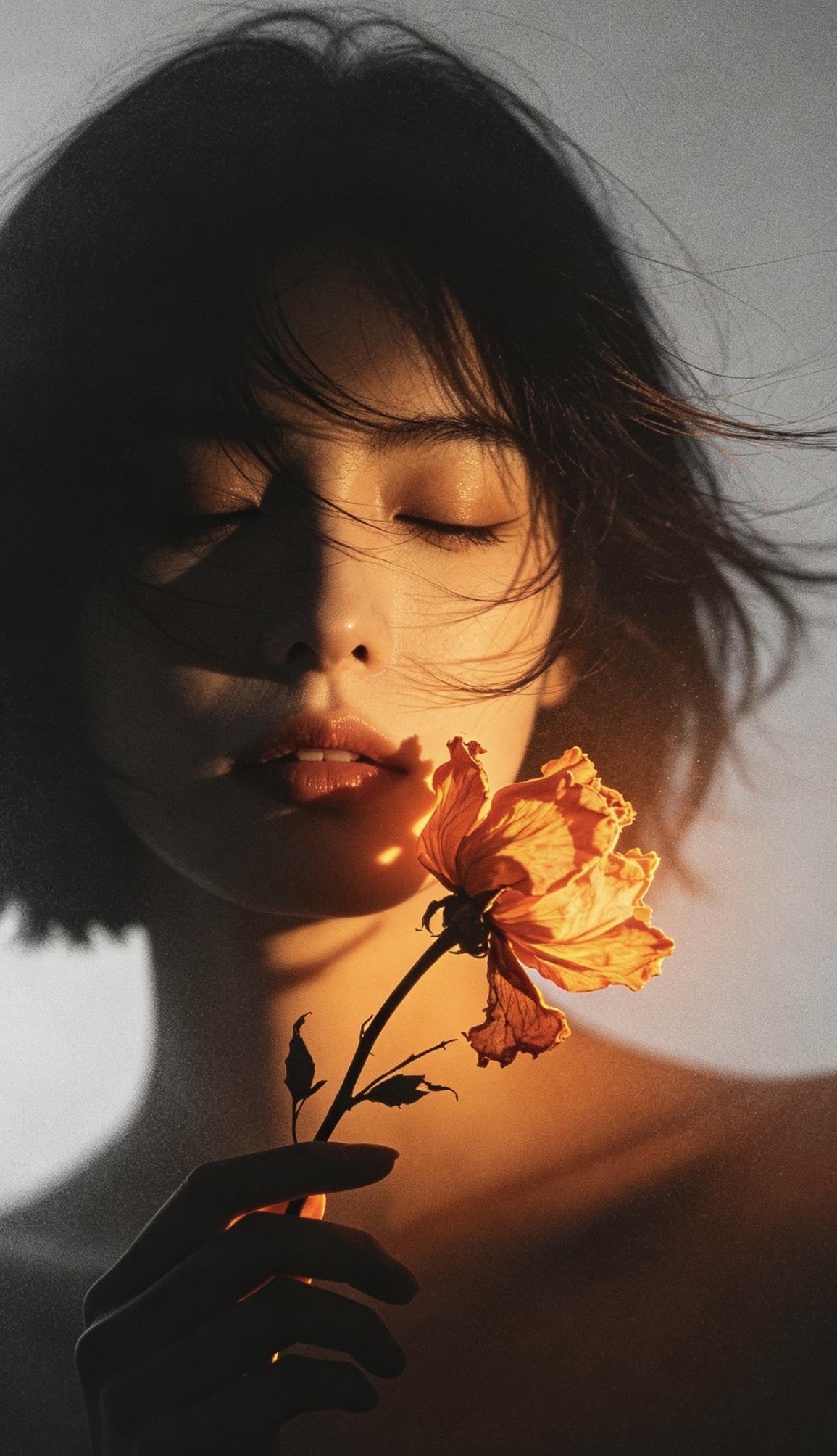 精美壁纸（792）🌈
📝这张海报像一场黑暗中的梦境定格：短发美女闭眼沉醉，风