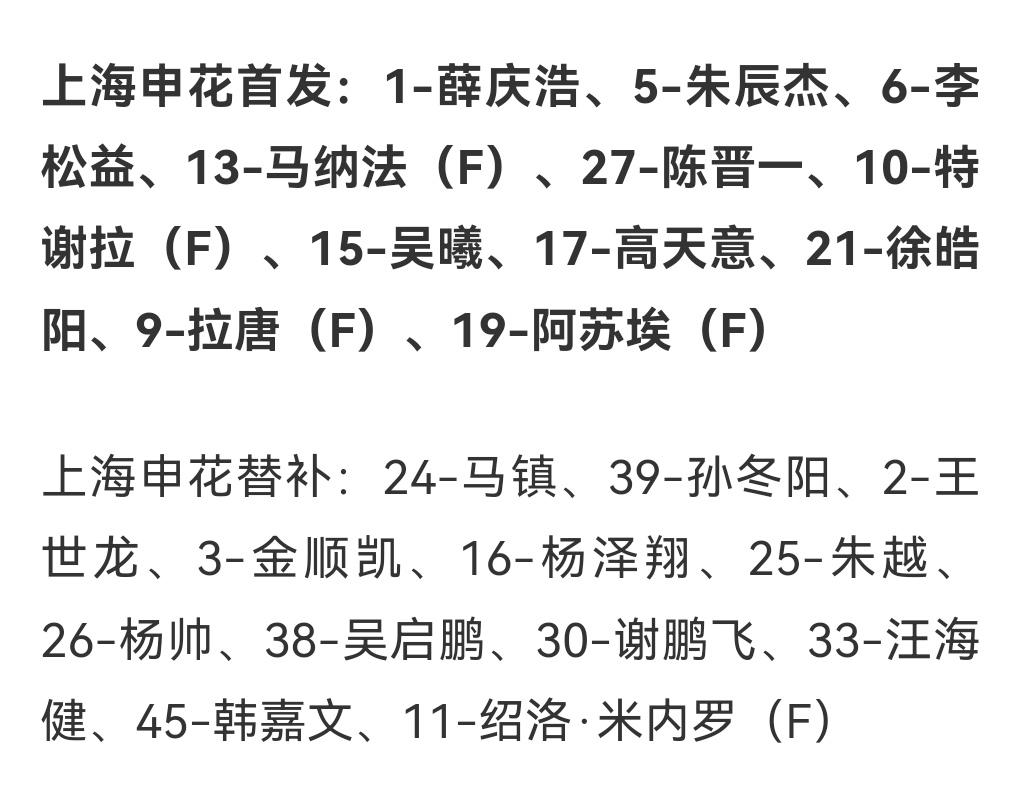 申花首发出炉！底线3分！争取客场对阵蓉城大胜！尽管申花本赛季已经彻底无缘冠军，但