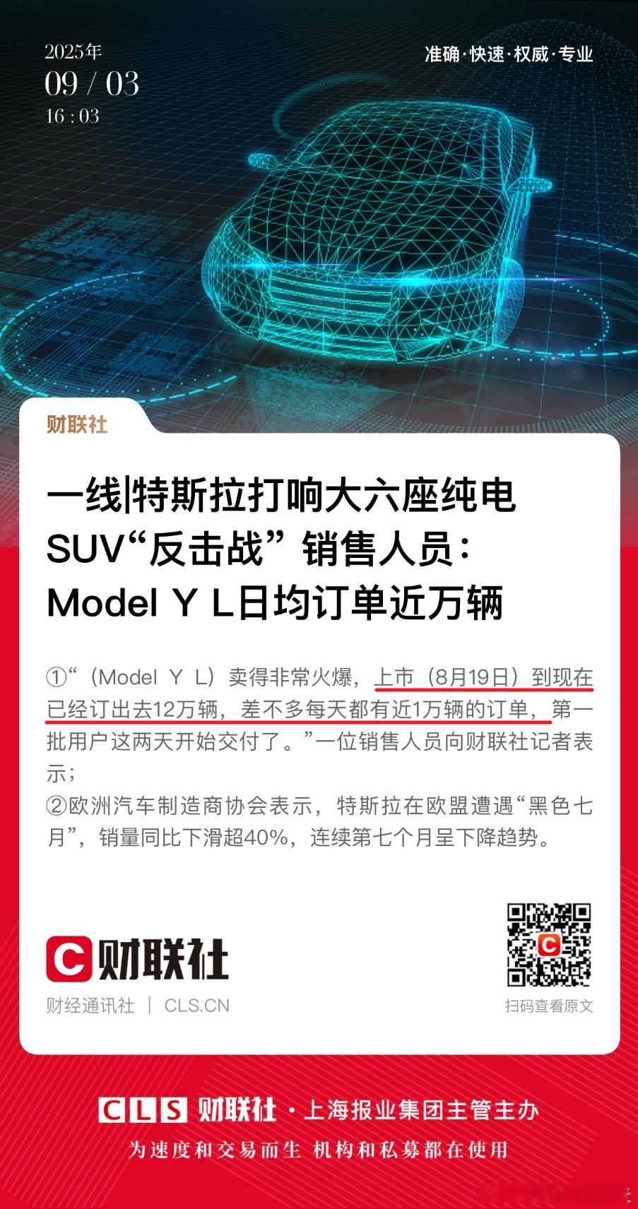招儿学得挺快，浓眉大眼的特斯拉也开始...日均订单1万台，累计订单12万...且