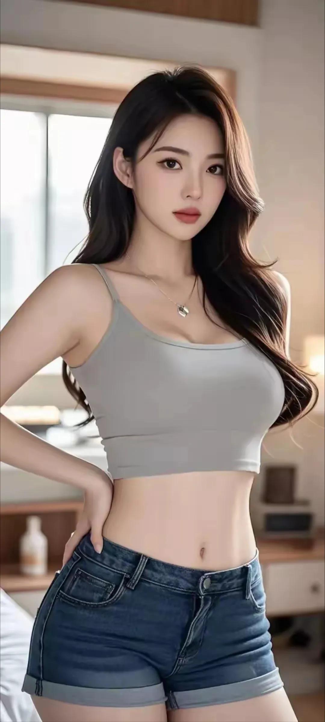 夏日穿搭指南：灰色背心+高腰牛仔短裤，清爽又时尚！🌞👗💃