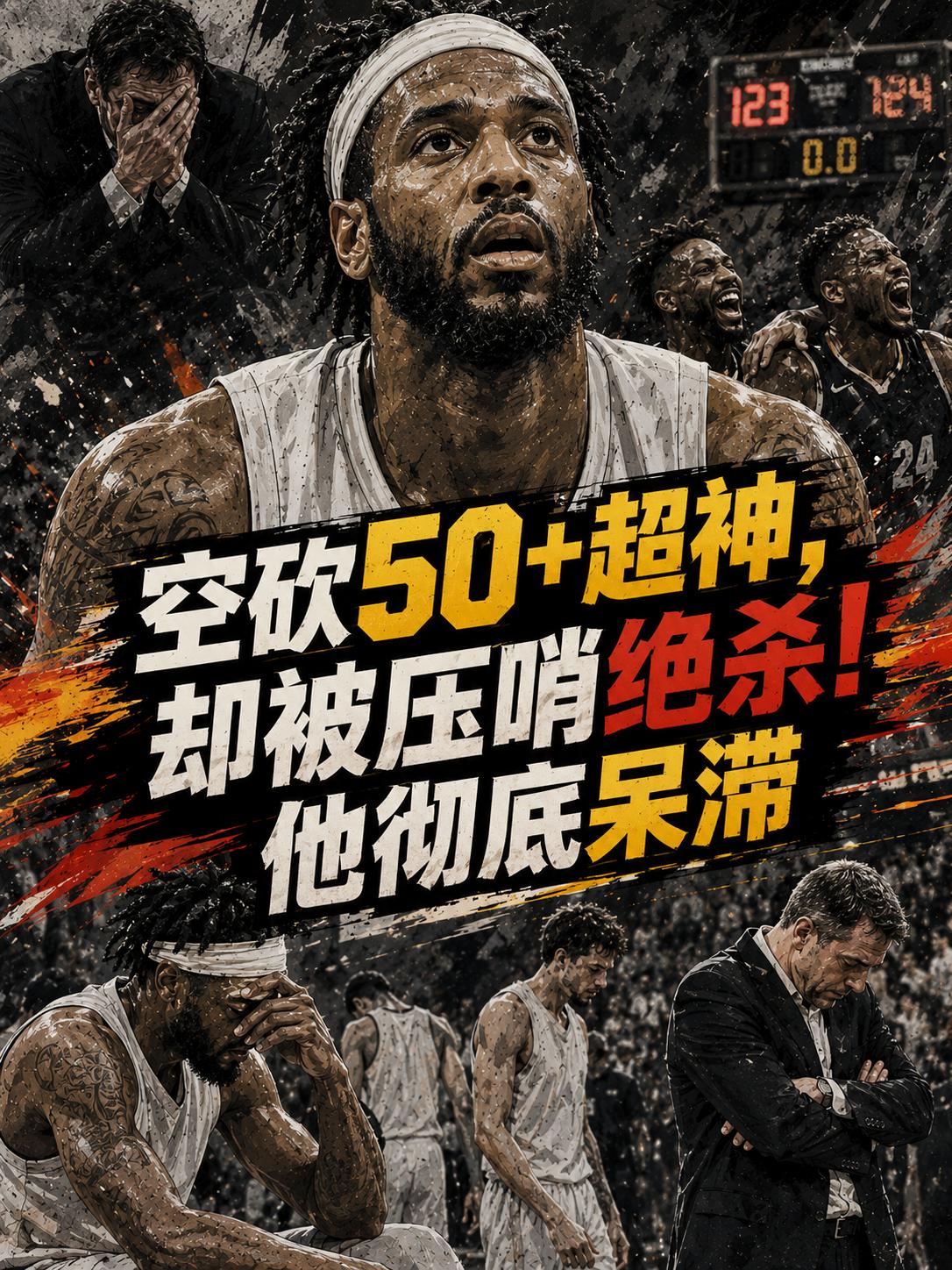 单场砍下50+3+5的超神战绩，依旧惨遭对手的强势绝杀，当比赛定格的那一刻，他的