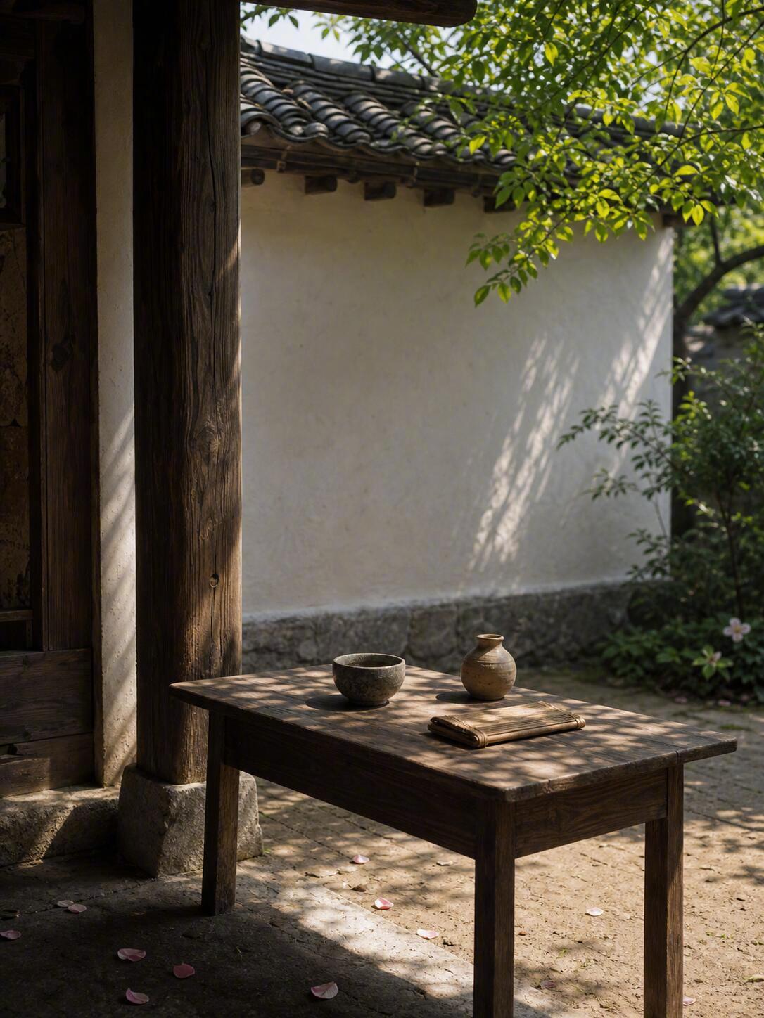 庭院闲花，静望流云。 