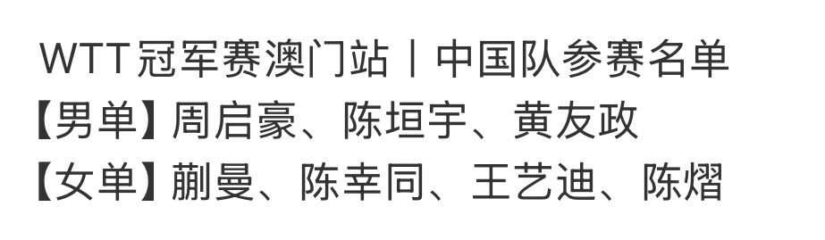 王楚钦因伤退出澳门冠军赛看下参赛名单再说话呢、中国队有几个主力参赛啊[柯基]逮着