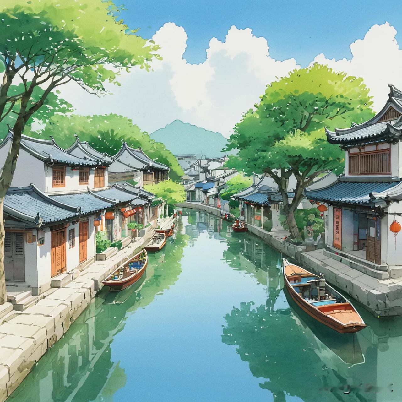 【插画】江南烟雨，水韵悠悠。
 
#水乡江南风景#