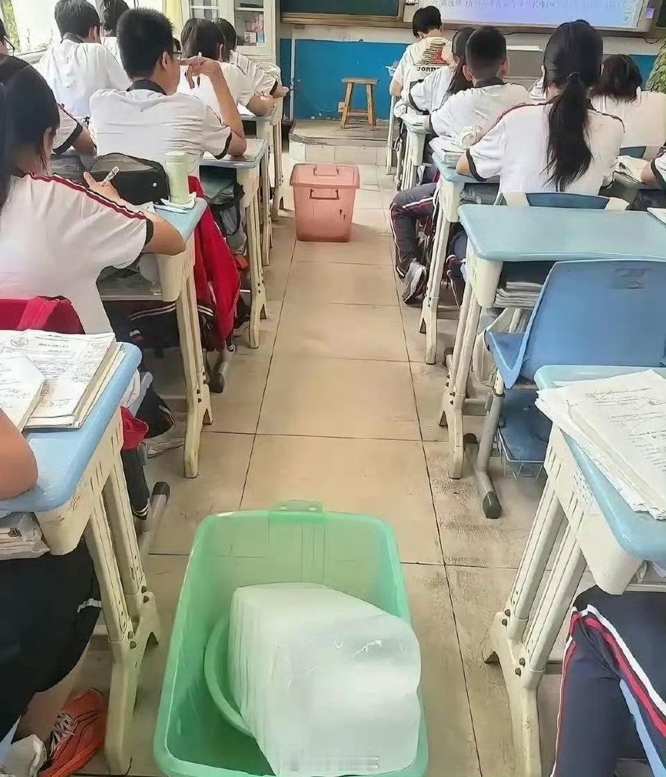 这么热的天就放个冰块，学校咋想的？钱都到校长口袋里了吧 