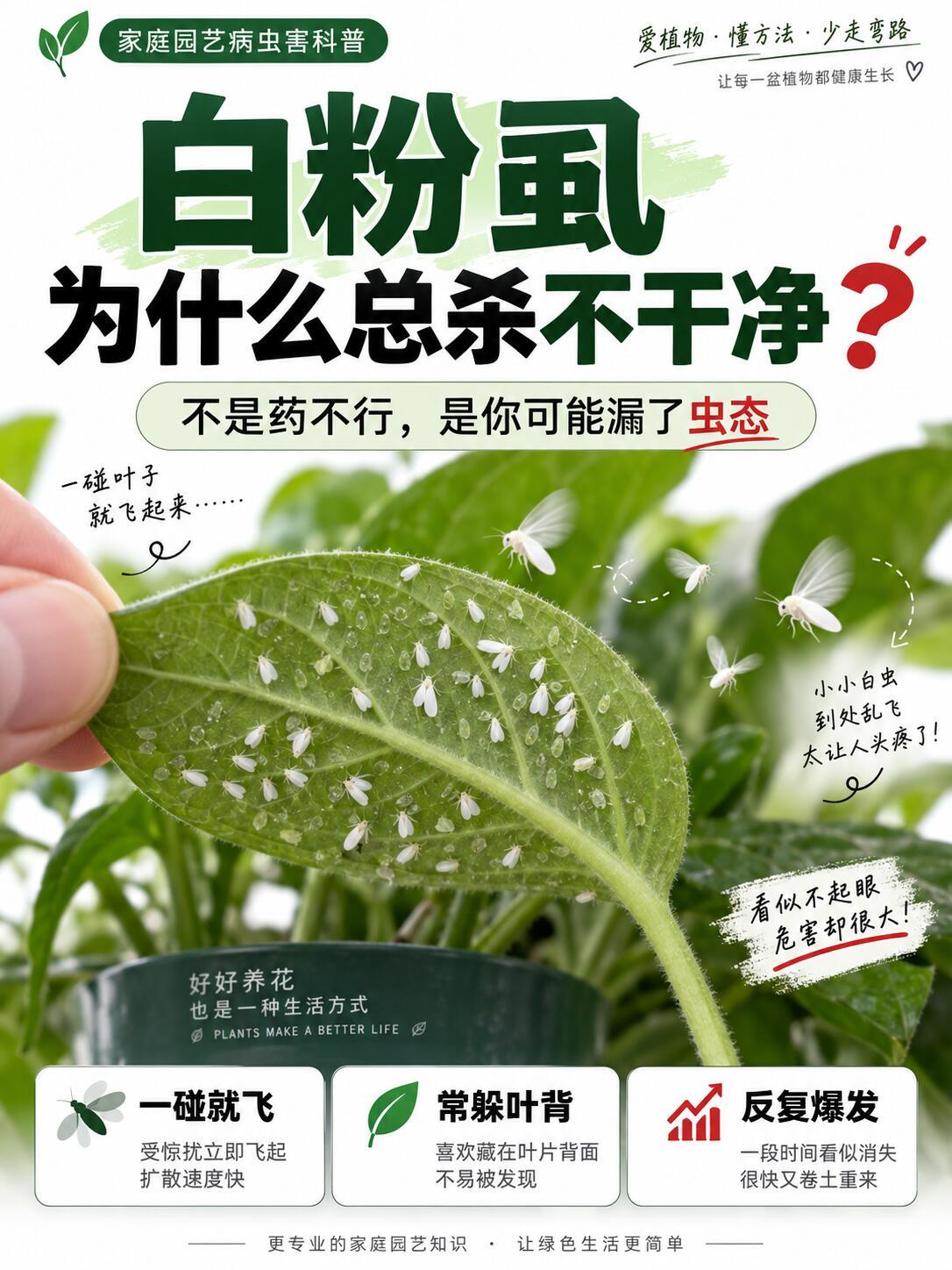 白粉虱为什么一碰就飞，怎么杀还总反复？白粉虱最让人头疼的，不是它会飞，而是你以为