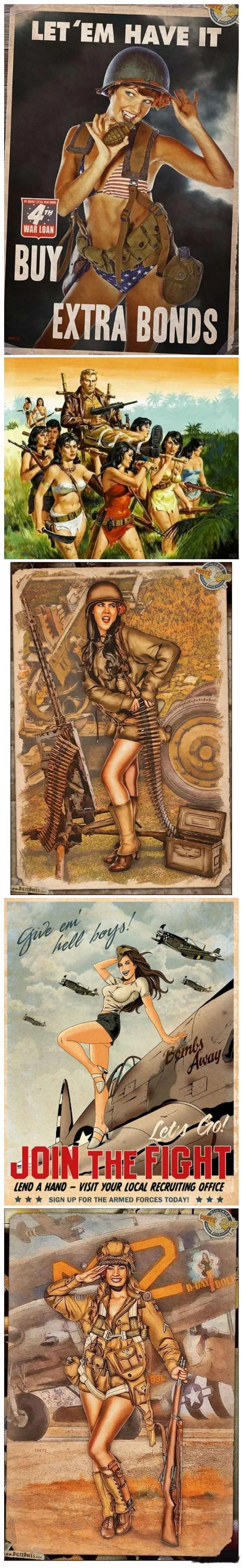 二战美国征兵宣传画全是身材火辣的女郎画风很魔性————汉周读书 