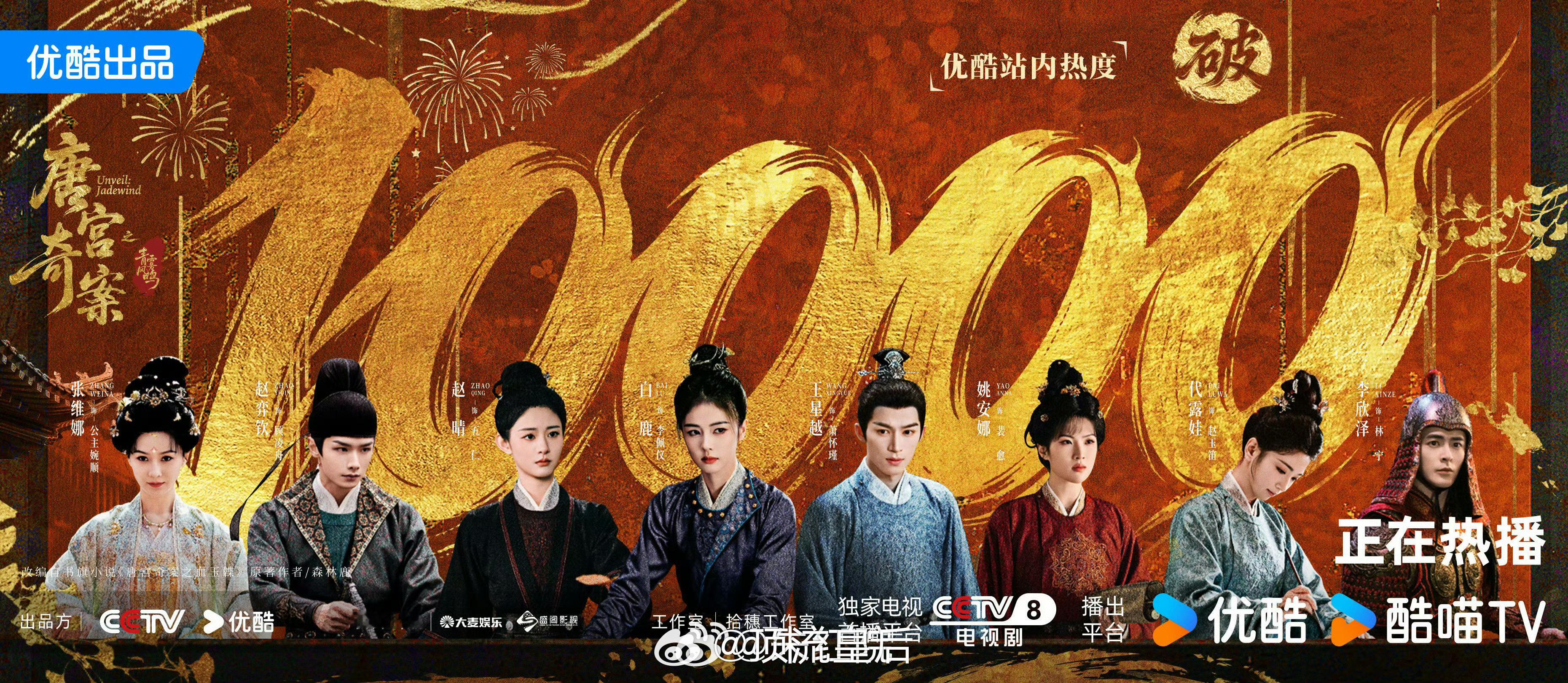 恭喜唐宫奇案开播73小时破万，优酷今年首部破万剧集 