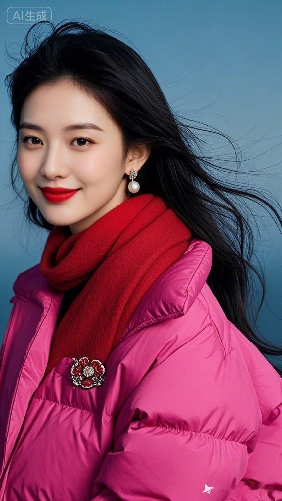 冬日穿搭指南：粉色羽绒服+红色围巾，温暖又时尚！🌟👗