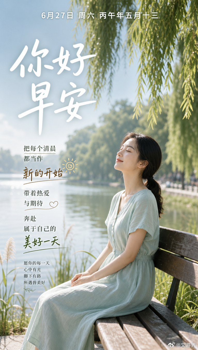 6月27日 周六 丙午年五月十三你好早安把每个清晨都当作新的开始带着热爱与期待奔