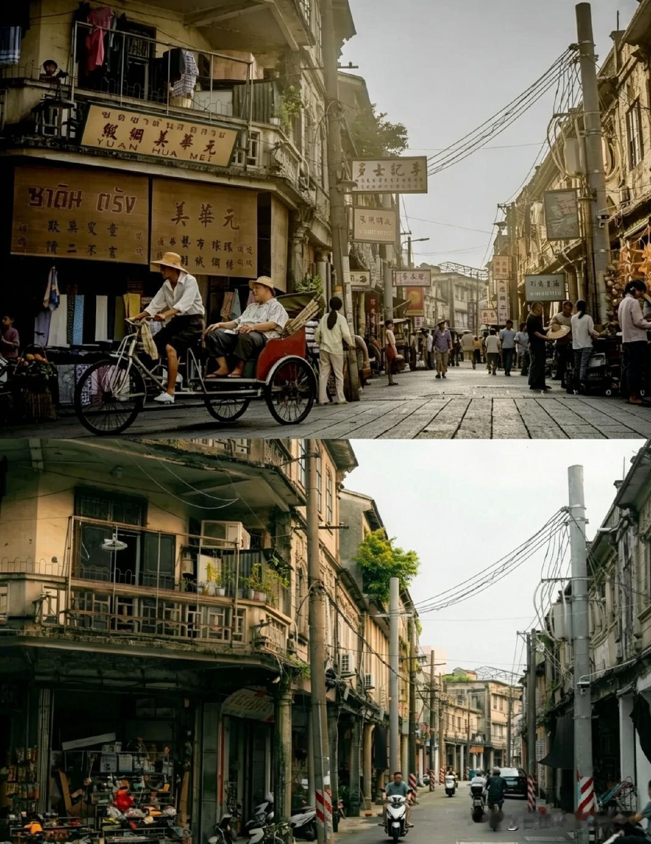 银幕造旧梦，街巷存余生。
昔日黄包车载着乡愁奔赴南洋，今朝老街烟火续写潮汕情义。