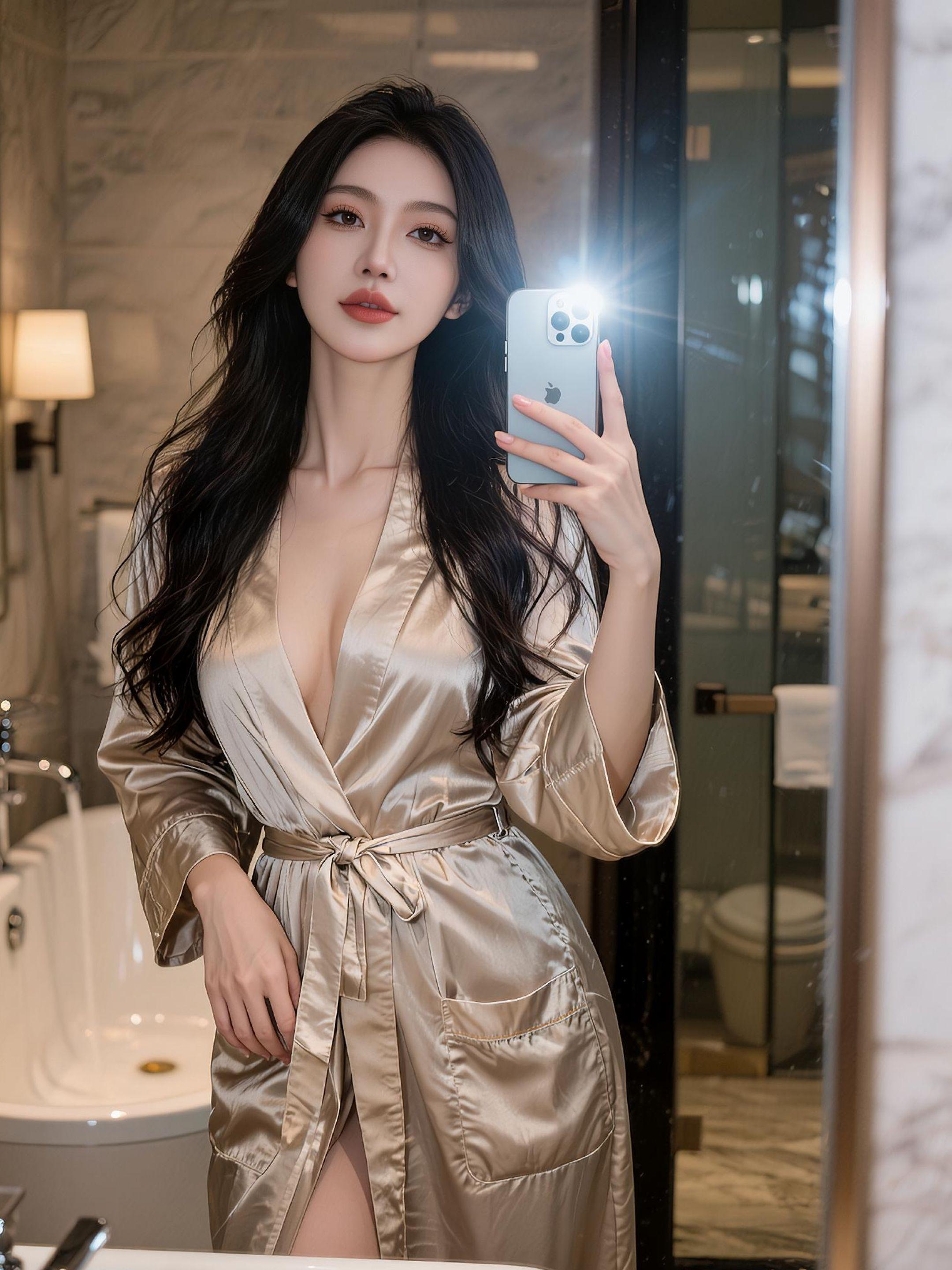 AI缎袍浴室自拍