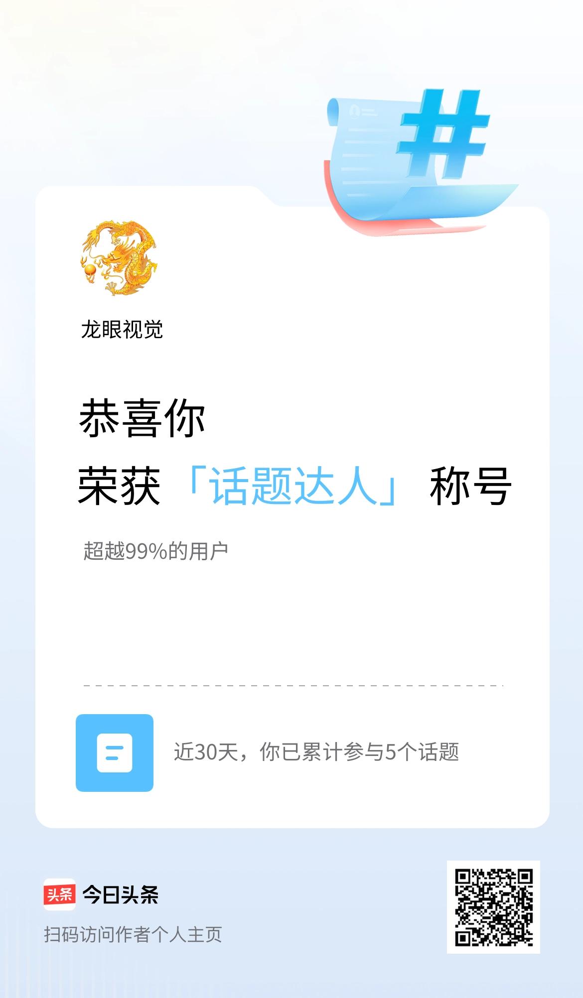 我在头条获得「话题达人」称号